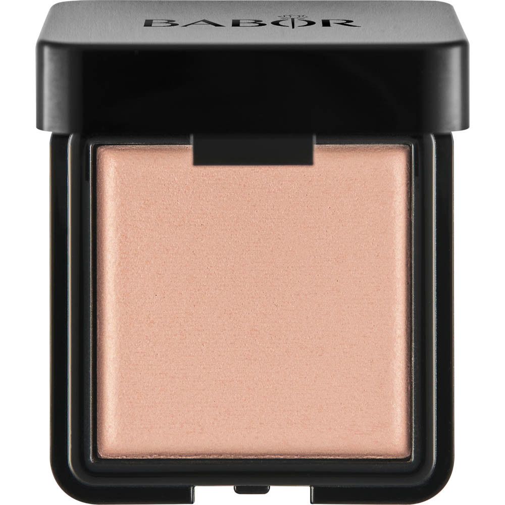 Boîtier de poudre carré avec couvercle noir. La poudre est beige clair.