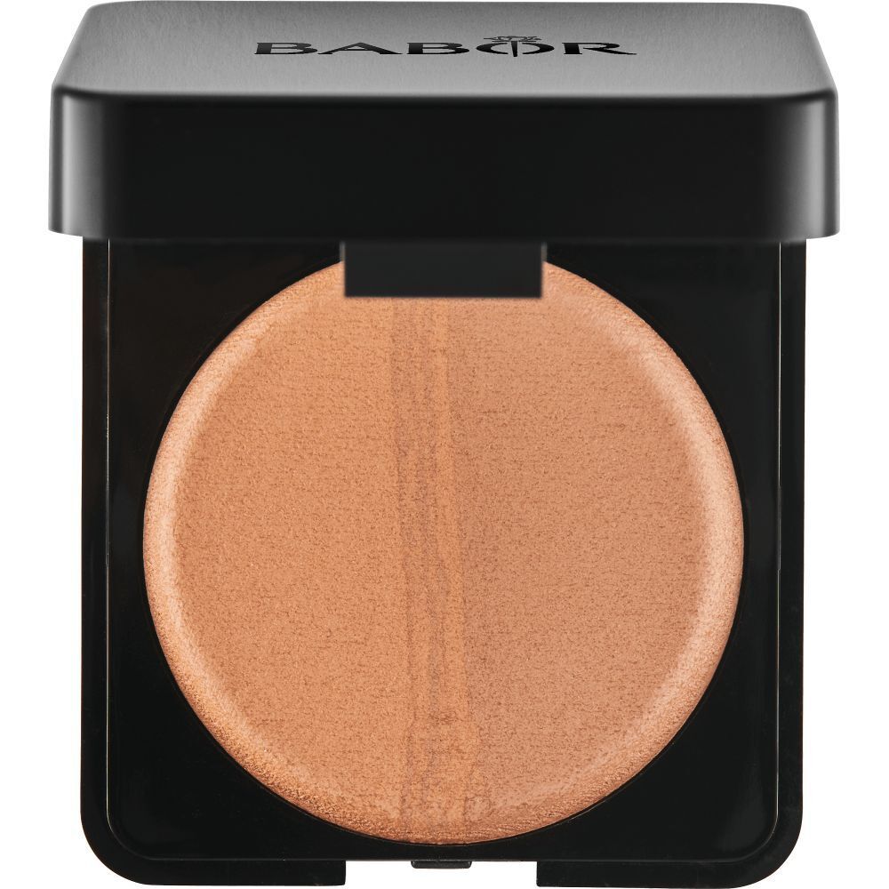 Duo bronzant dans un boîtier compact noir. Surface ronde bicolore. Couvercle avec logo Babor.