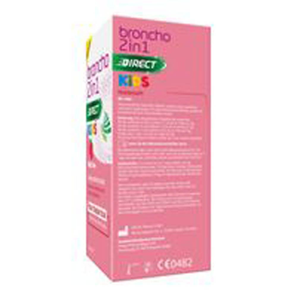 Vue latérale d'une boîte de sirop Broncho 2in1 Kids avec marquage CE.