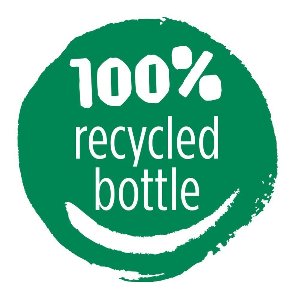 Logo vert avec l'inscription: 100% recycled bottle.