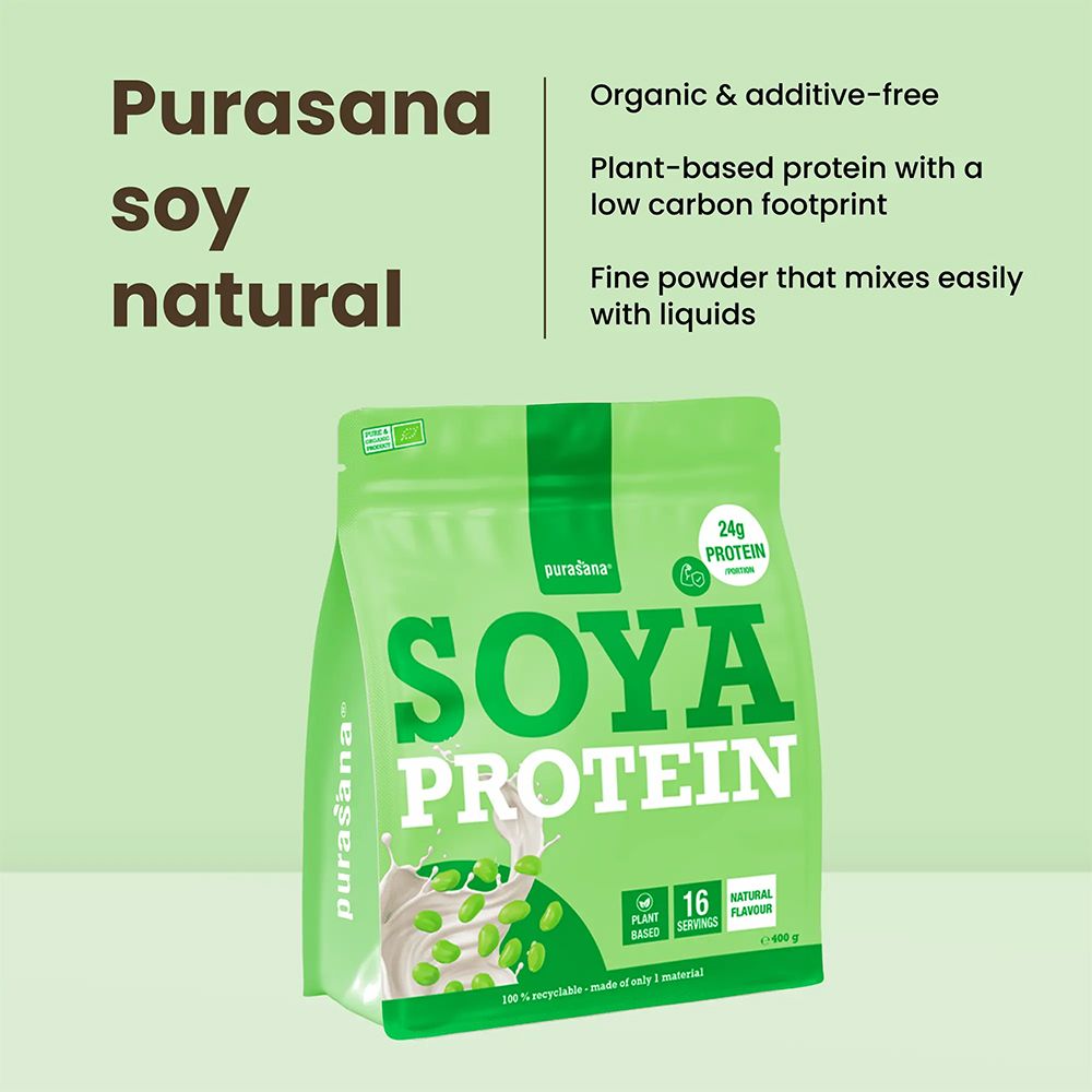 Purasana Soja Protéine, saveur naturelle, sachet de 900g. Bio, végétal, sans sucre.