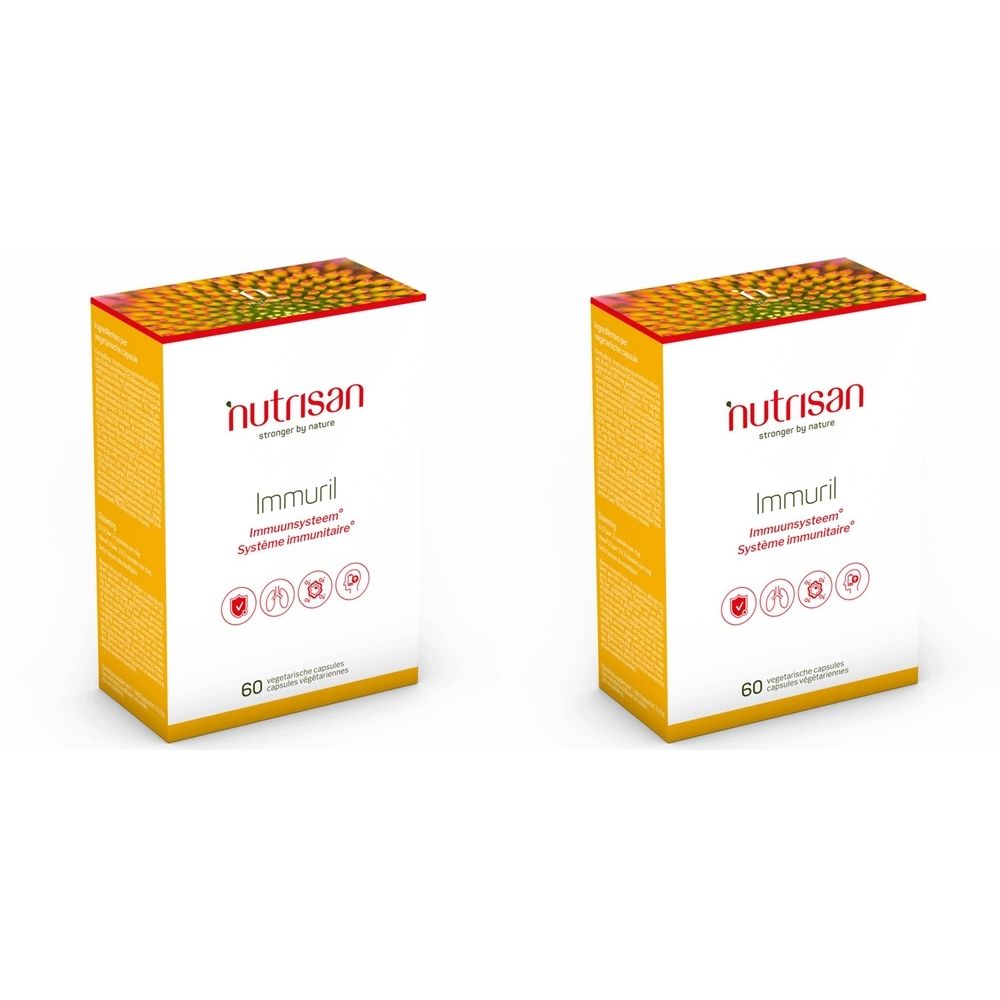 Deux boîtes de "Nutrisan Immuril". Texte "1+1 GRATUIT".