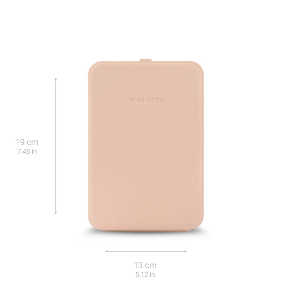 Étui rectangulaire fermé. Rose. Dimensions: 19 cm x 13 cm. Marque: medisana.