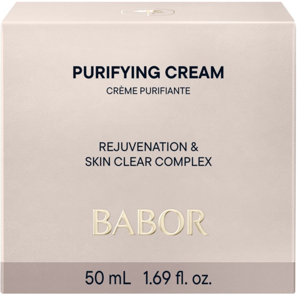 Emballage avec BABOR PURIFYING CREAM. 50 ml est écrit sur l'emballage.
