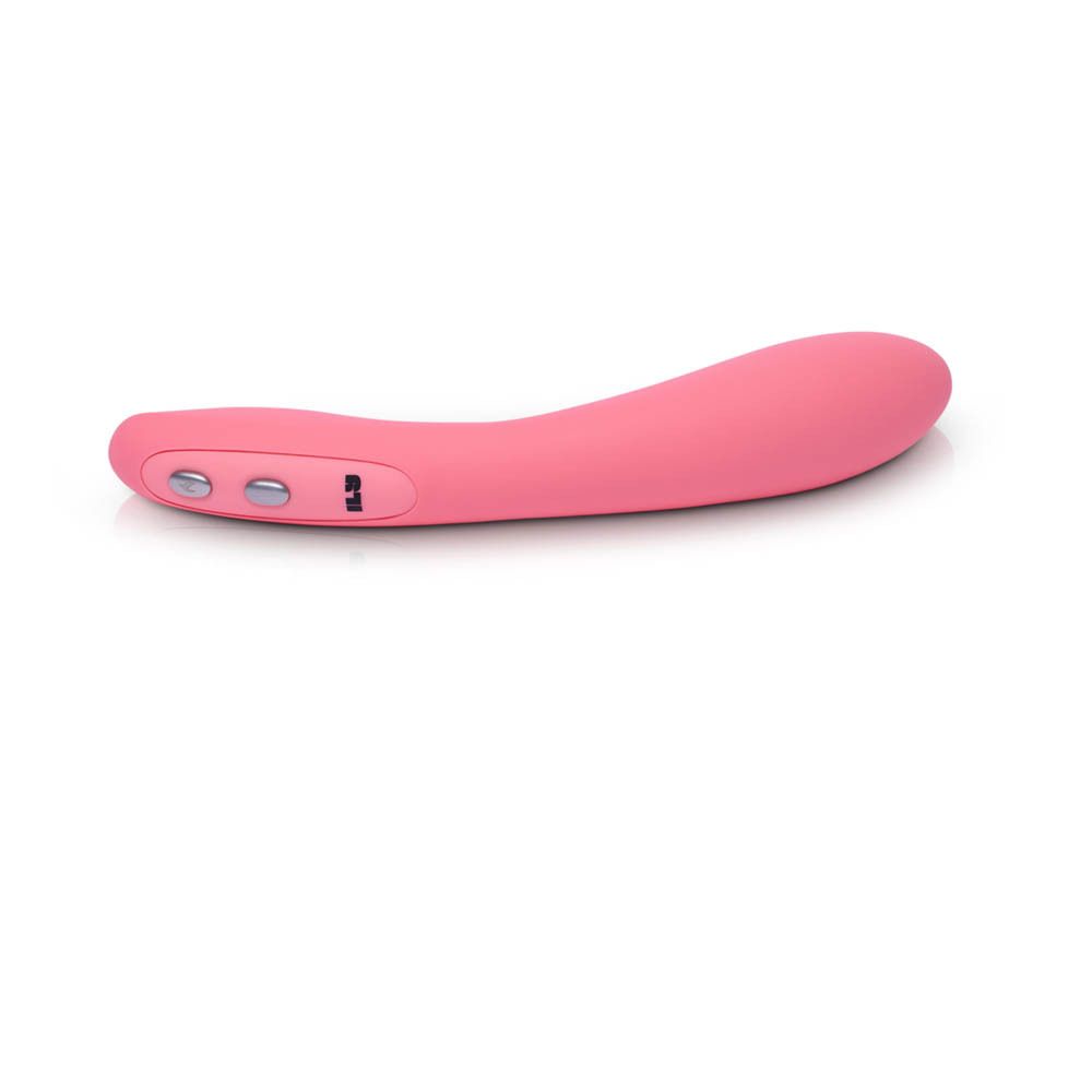 Vibrateur rose, forme arrondie, trois boutons. Marque ILS.