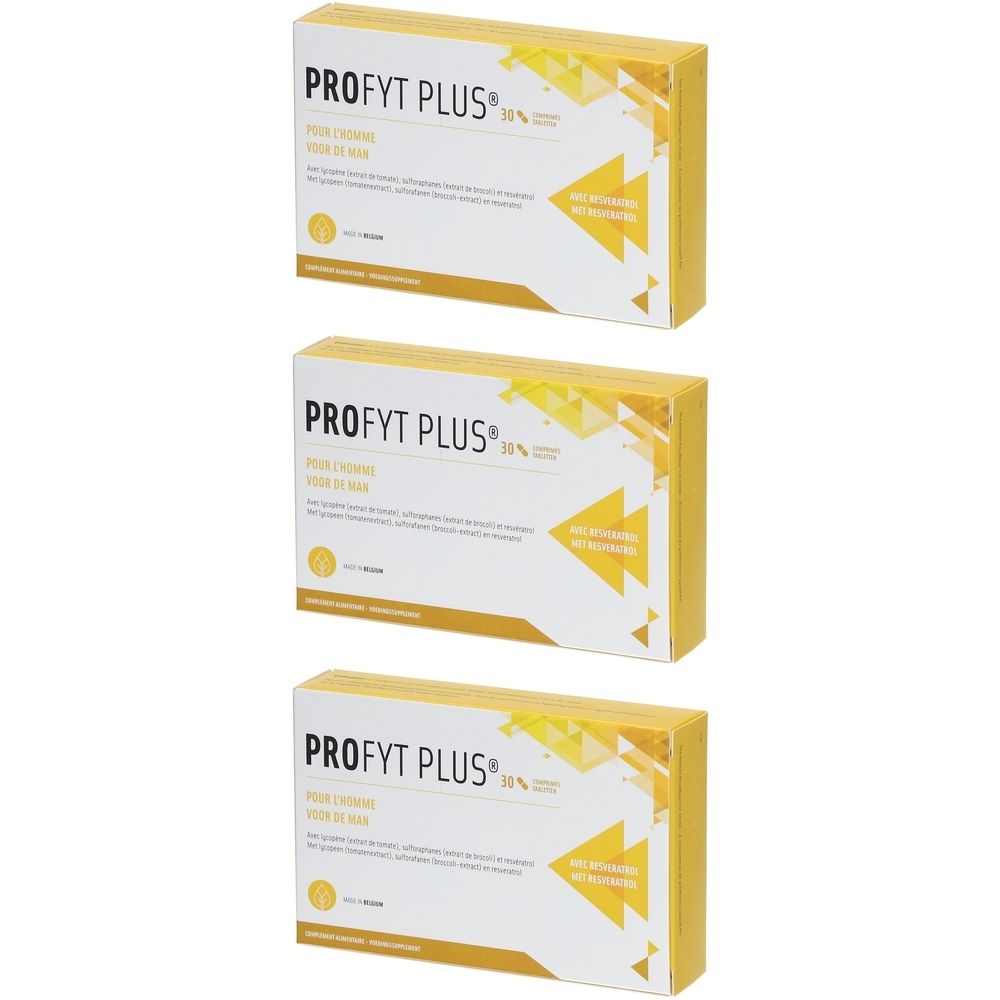 Trois boîtes jaunes avec l'inscription "PROFYT PLUS".