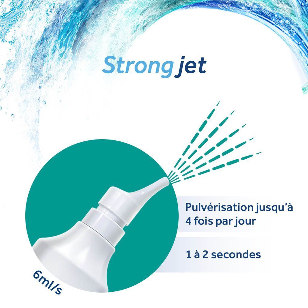Gros plan de l'embout du spray nasal PHYSIOMER® Strong Jet.