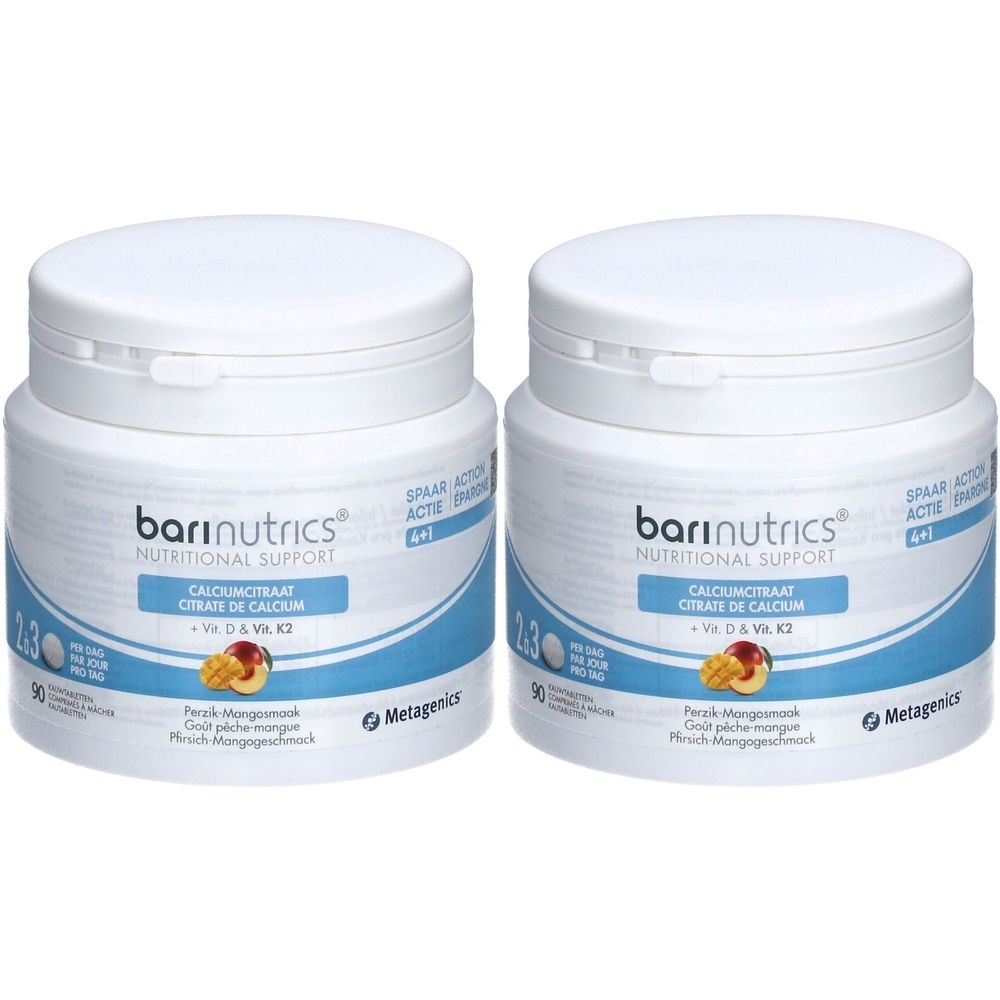 BariNutrics® Citrate de Calcium + Vitamine D & Vitamine K2 Pêche - Mangue