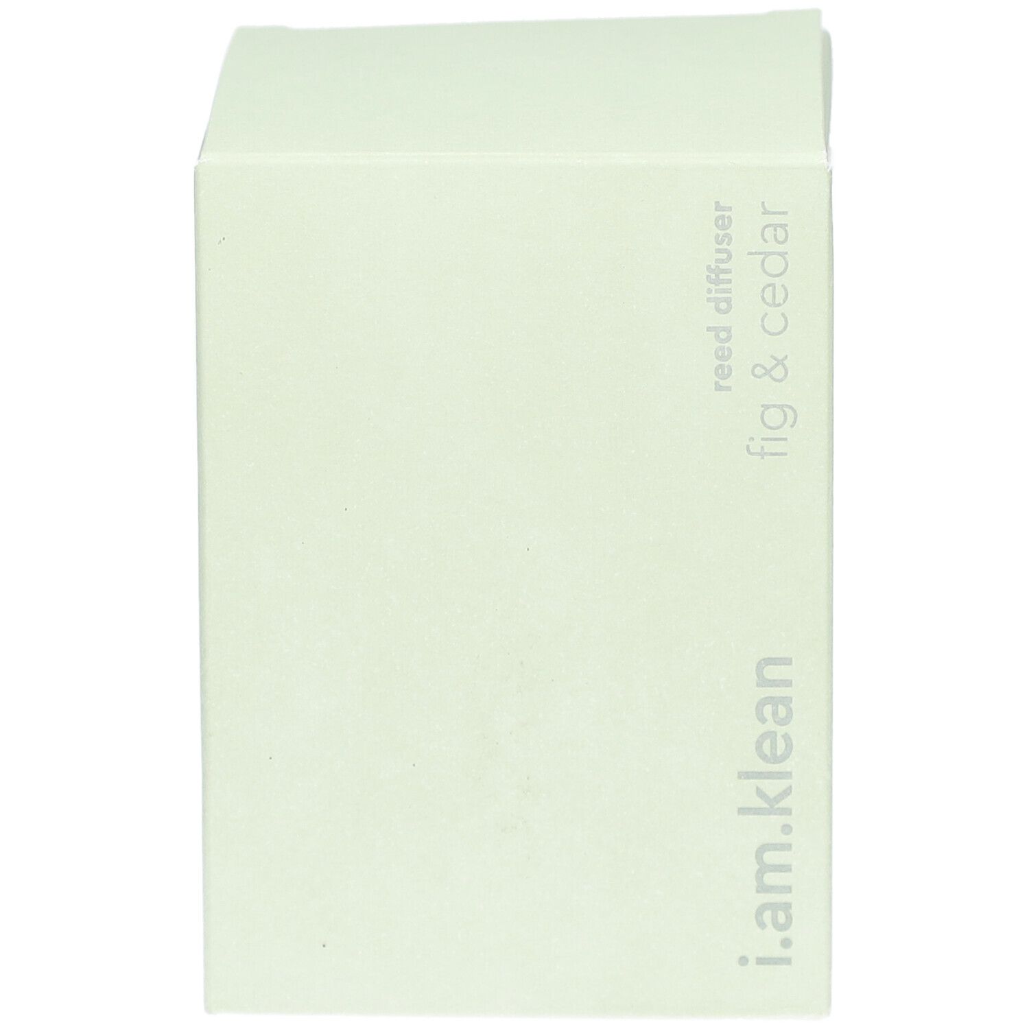 Boîte vert clair. Inscription: i.am.klean, reed diffuser fig & cedar. Forme carrée.