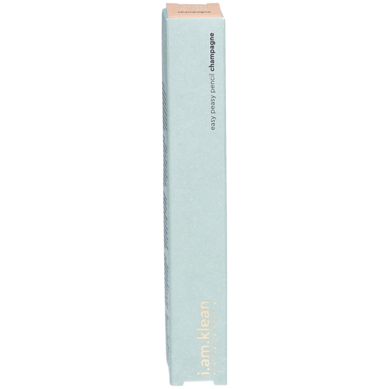 Crayon pour les yeux i.am.klean Easy Peasy Champagner. Emballage vert clair. Nom du produit et marque visibles. Forme carrée.