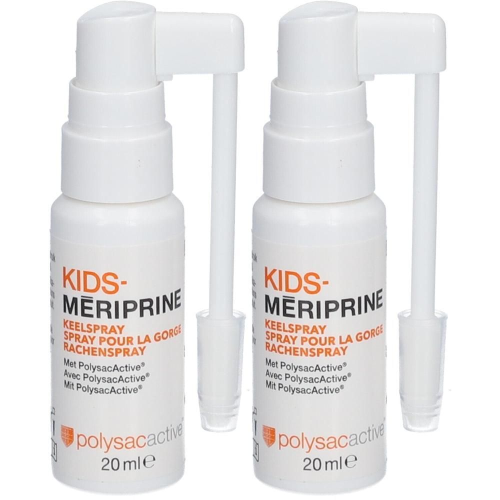 Deux flacons spray blancs KIDS-MERIPRINE. Avec applicateur et PolysacActive. 20 ml.