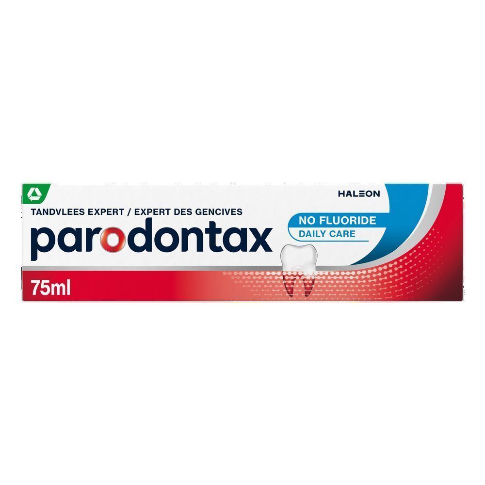 Deux tubes et deux boîtes de dentifrice PARODONTAX sans fluor. Offre 1+1.