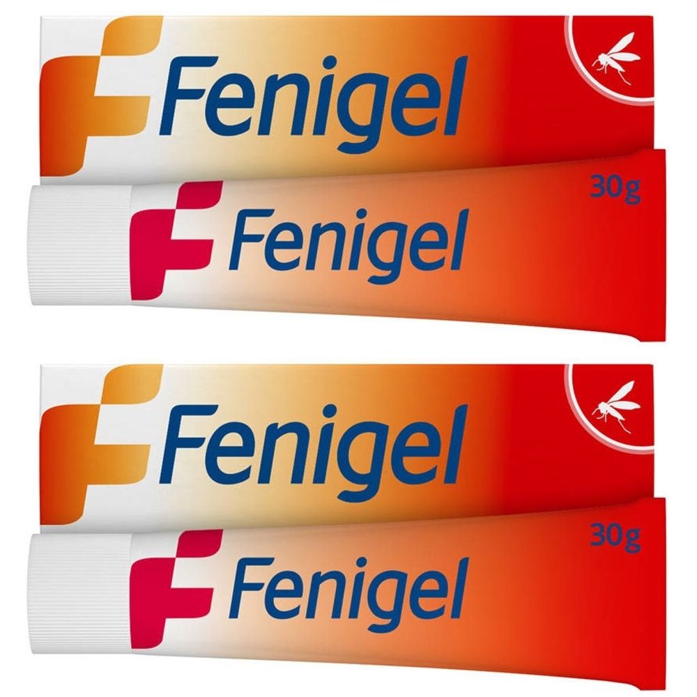Quatre tubes de Fenigel. Design orange et blanc avec logo rouge. Indication 30g.