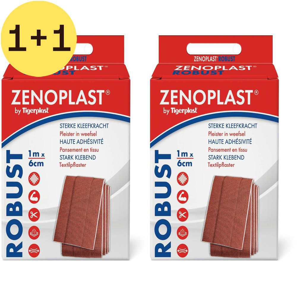 Deux boîtes de Zenoplast Robust, 6cm x 1m. Autocollant 1+1 GRATUIT. Emballage rouge et blanc.