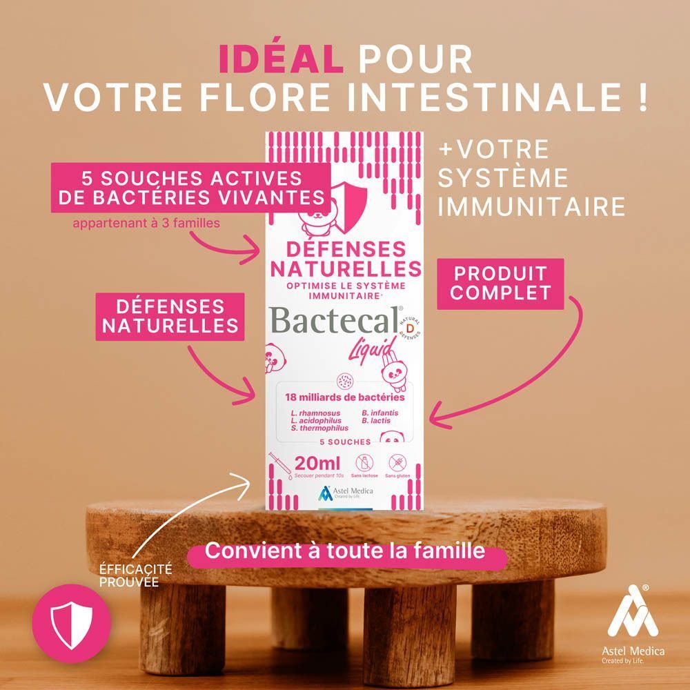 Flacon Bactecal Liquid, 18 milliards de bactéries, 20ml, pour le système immunitaire.