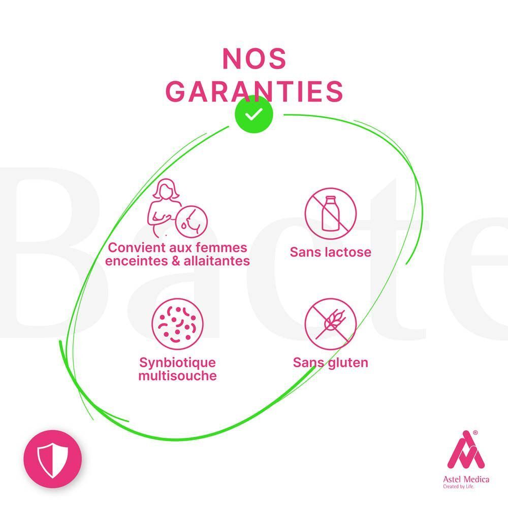 Garanties : Convient aux femmes enceintes et allaitantes, sans lactose, sans gluten, synbiotique.