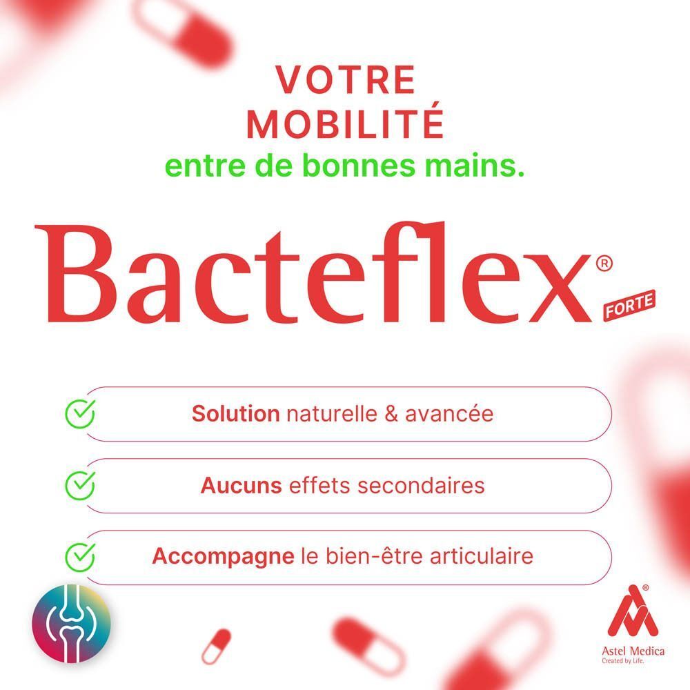 Bacteflex® tenu dans une main. "Meilleure mobilité, plus de confort" est écrit.