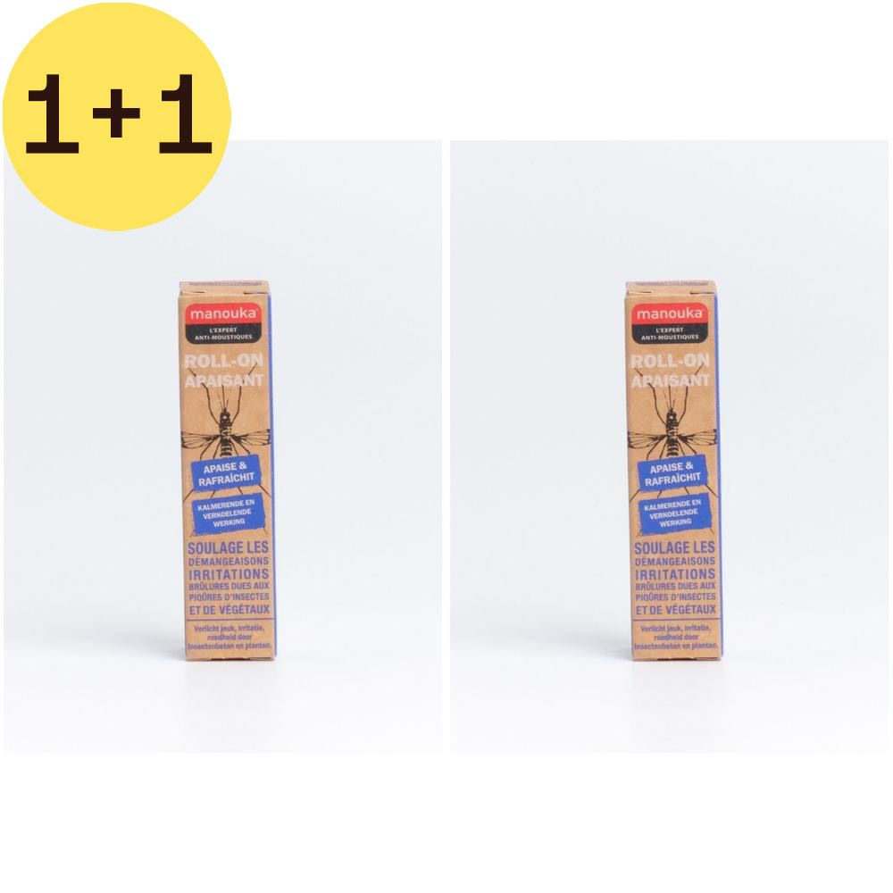 Deux roll-on dans un emballage en carton. Inscriptions : marque, nom du produit, ingrédients, instructions d'utilisation.