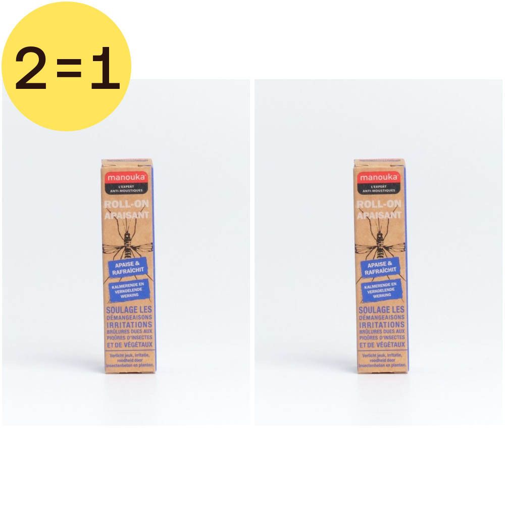 Deux roll-on dans un emballage en carton. Inscriptions : marque, nom du produit, ingrédients, instructions d'utilisation.