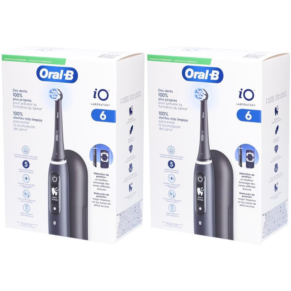 Deux brosses à dents électriques Oral-B iO Series 6 en emballage de vente au détail.