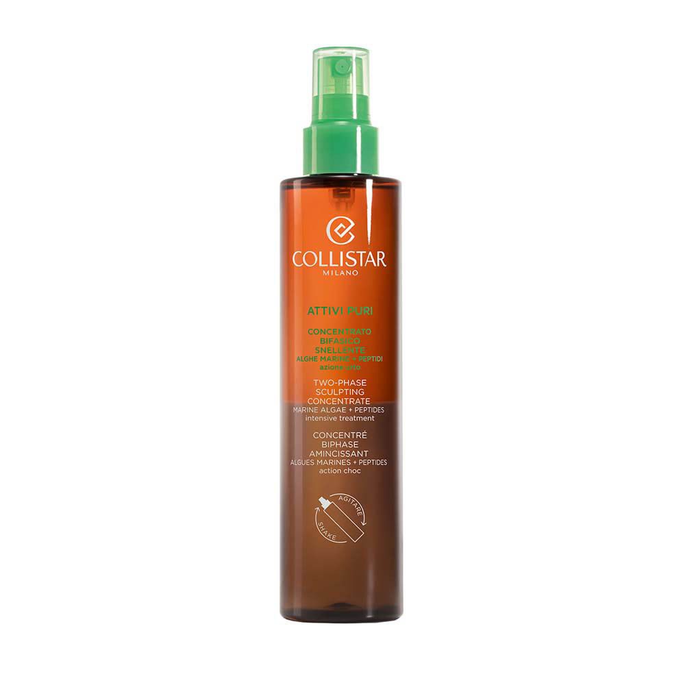 Collistar Attivi Puri, concentré biphasé en flacon spray. Bouteille marron, vaporisateur vert.