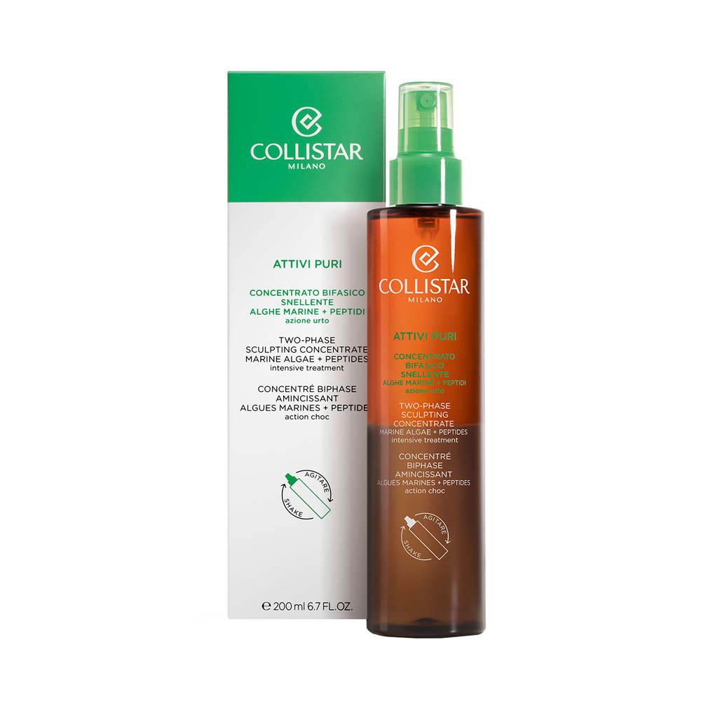 Collistar Attivi Puri, flacon spray et emballage. Bouteille marron, vaporisateur vert, emballage blanc.
