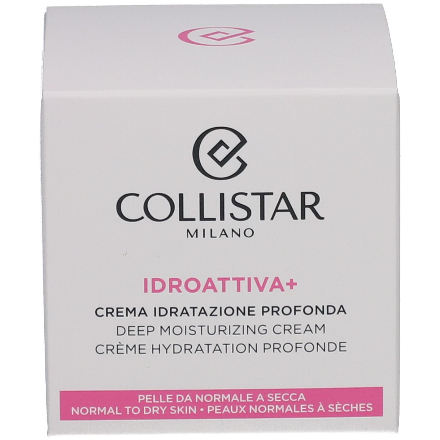 Emballage avec inscription : COLLISTAR, IDROATTIVA+, Deep Moisturizing Cream. Peaux normales à sèches.