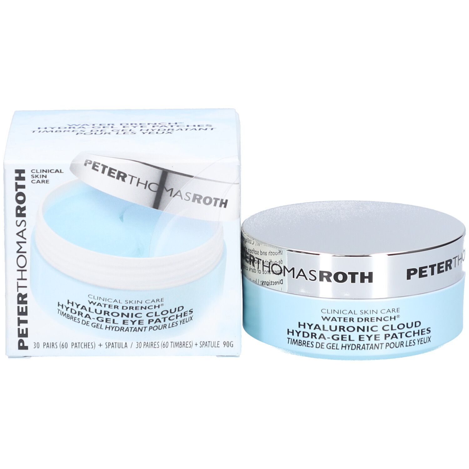 Emballage du produit avec pot et boîte. Inscription : PETER THOMAS ROTH, CLINICAL SKIN CARE, HYALURONIC CLOUD.
