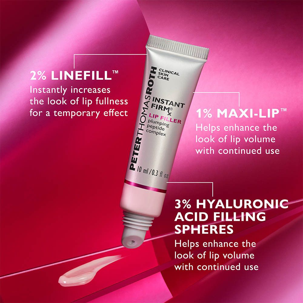 Peter Thomas Roth Instant Firmx Lip Filler. Tube avec texte. 2% Linefill, 1% Maxi-Lip, 3% Acide Hyaluronique.