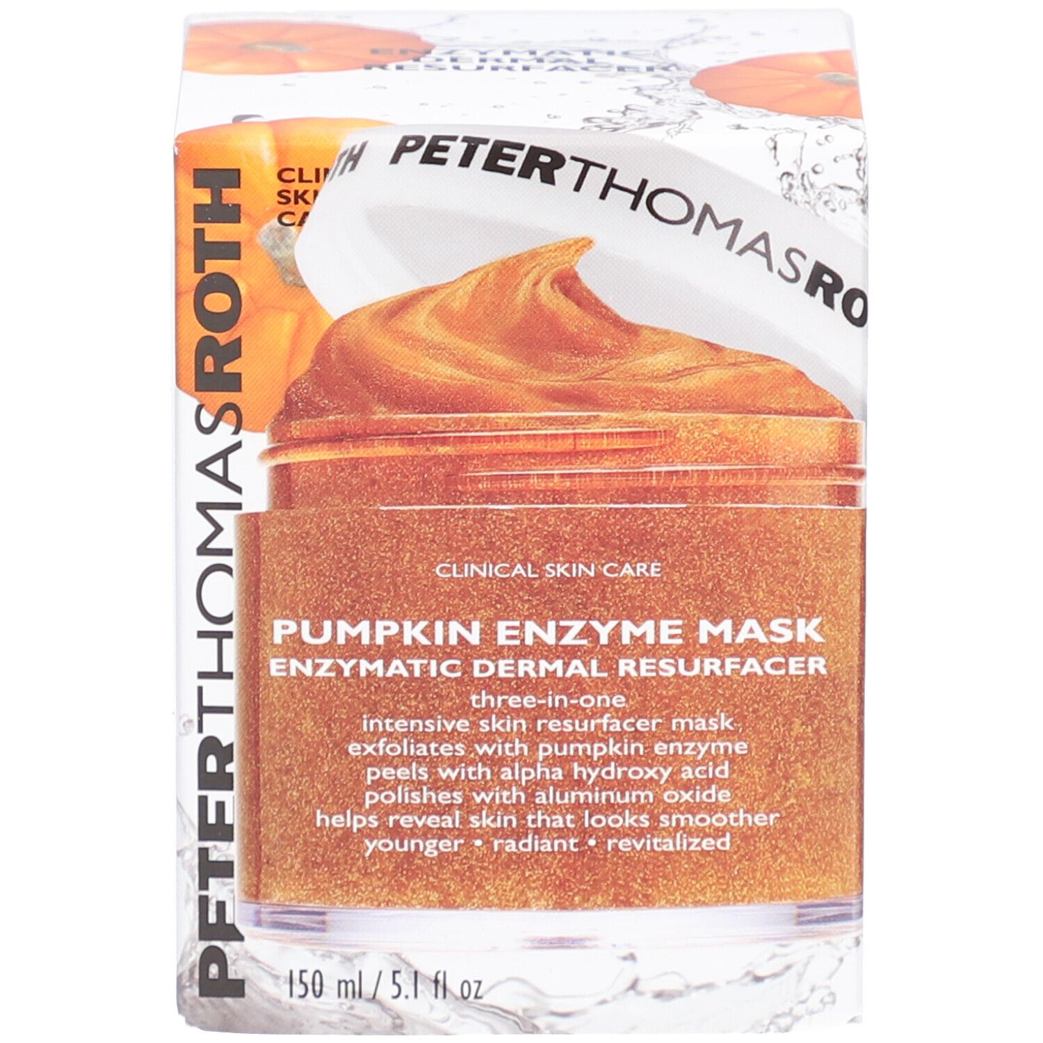 Peter Thomas Roth Pumpkin Enzyme Mask. Emballage avec pot et boîte.
