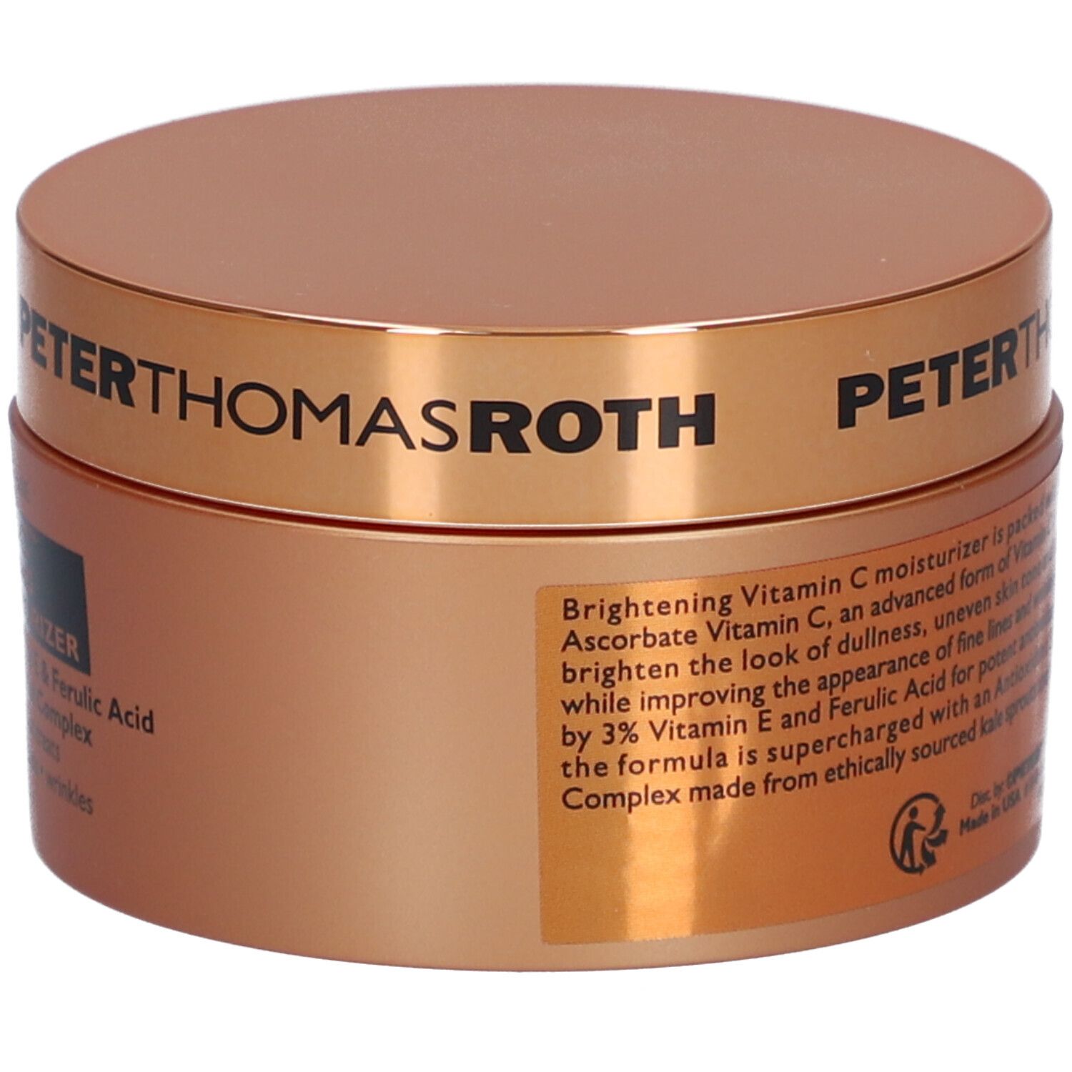 Dos du pot brun avec couvercle doré. Texte avec informations sur le produit et ingrédients.