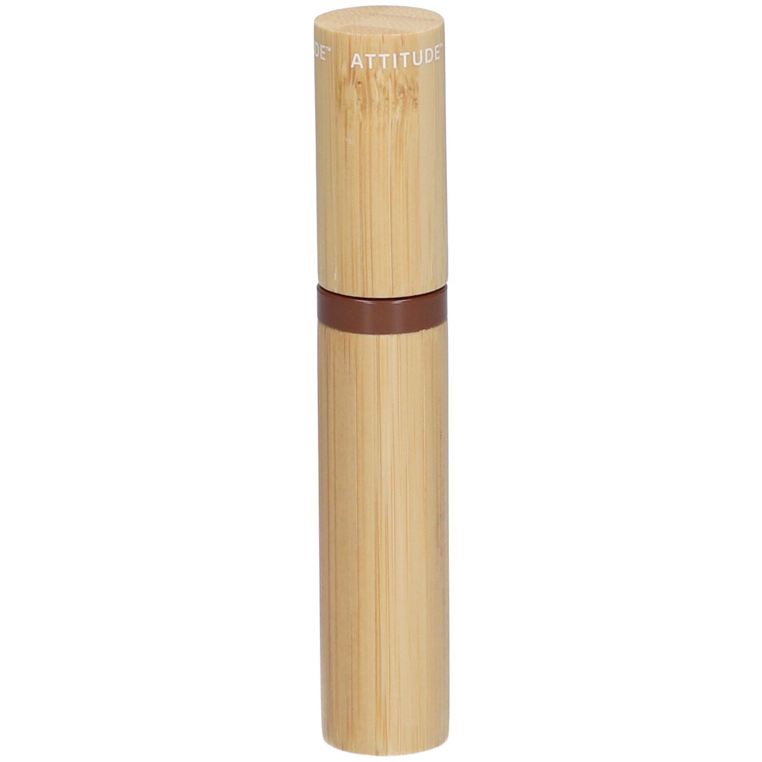 Sérum mascara avec design bambou. Centre marron, bouchon avec ATTITUDE.