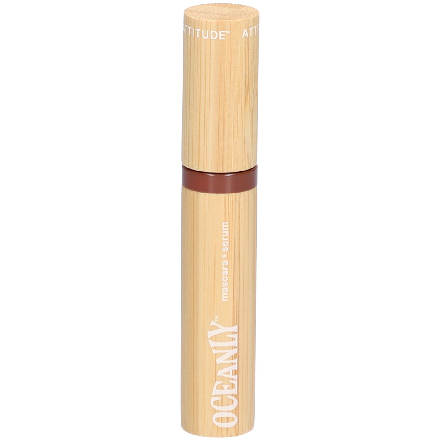 Sérum mascara avec design bambou. Centre marron, texte OCEANLY.