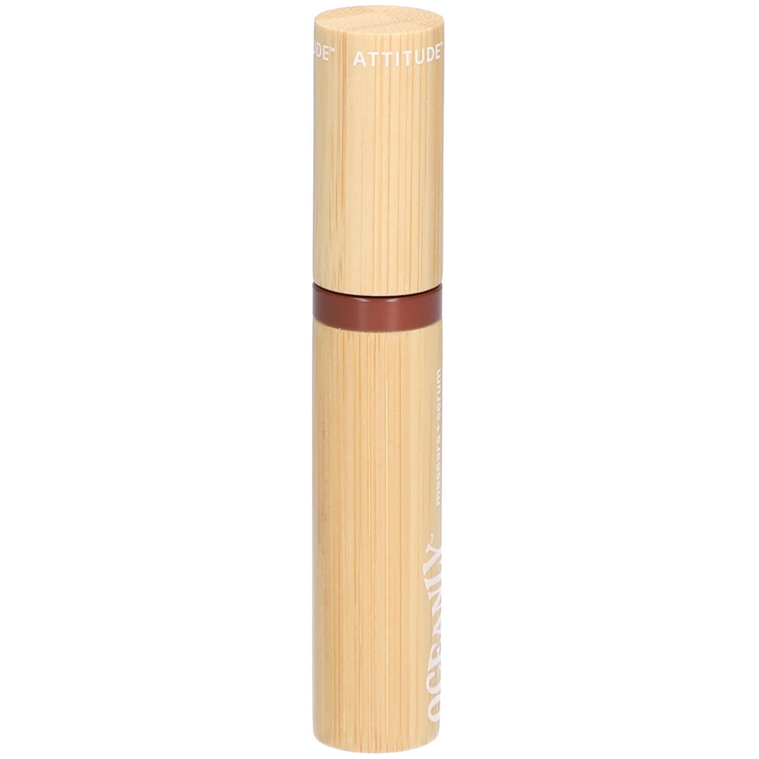 Sérum mascara avec design bambou. Centre marron, texte OCEANLY.