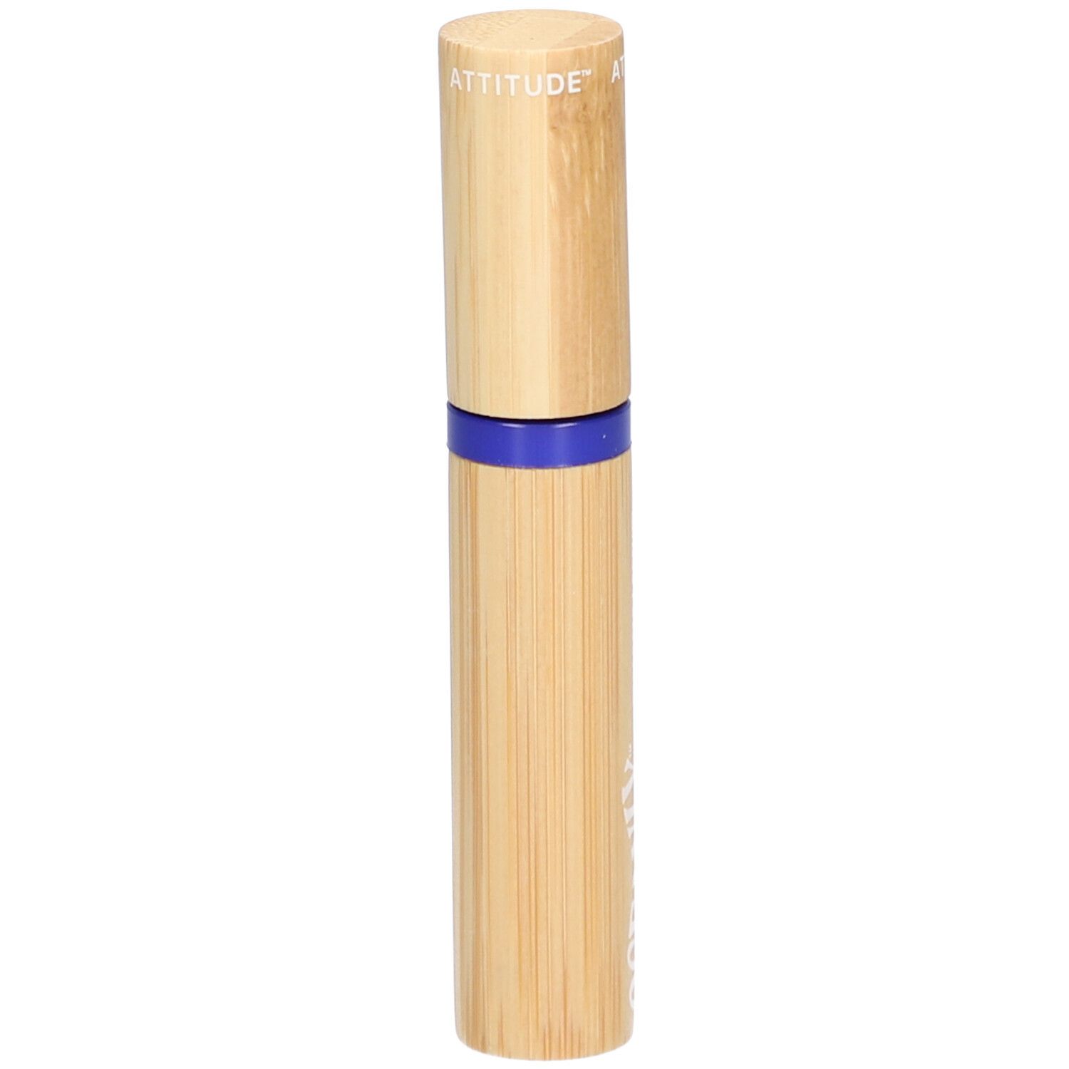 Sérum mascara. Aspect bambou. Bande bleue. Logo ATTITUDE sur le capuchon.