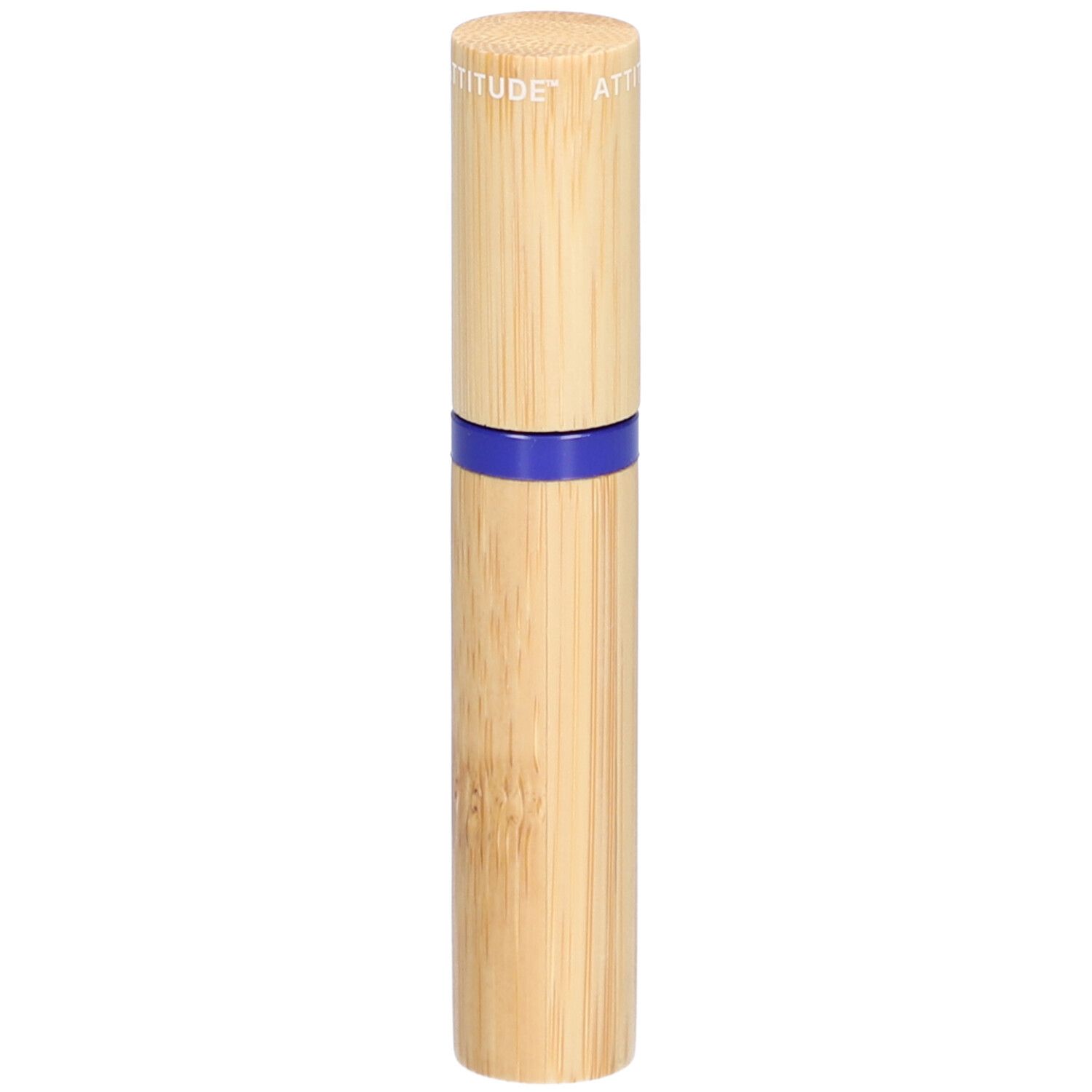 Sérum mascara. Aspect bambou. Bande bleue. Logo ATTITUDE sur le capuchon.