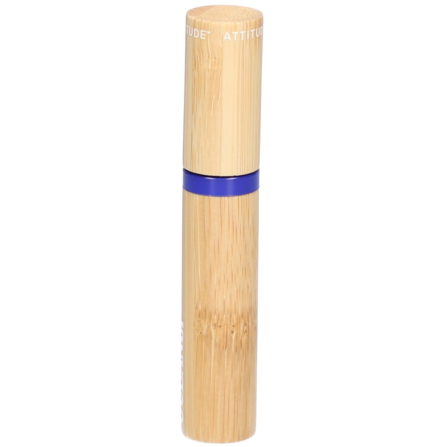 Sérum mascara. Aspect bambou. Bande bleue. Logo ATTITUDE sur le capuchon.
