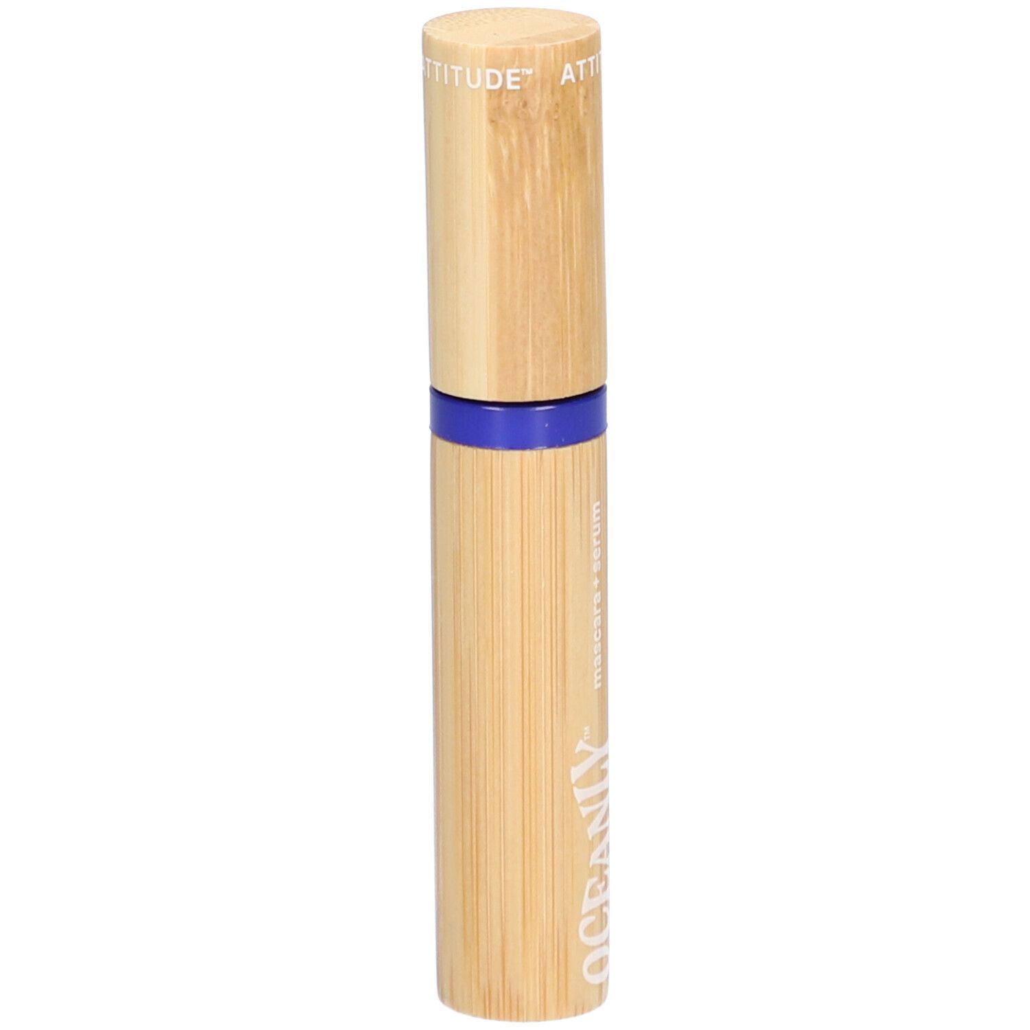 Sérum mascara. Aspect bambou. Bande bleue. Logo OCEANLY. Texte: Mascara + Sérum.