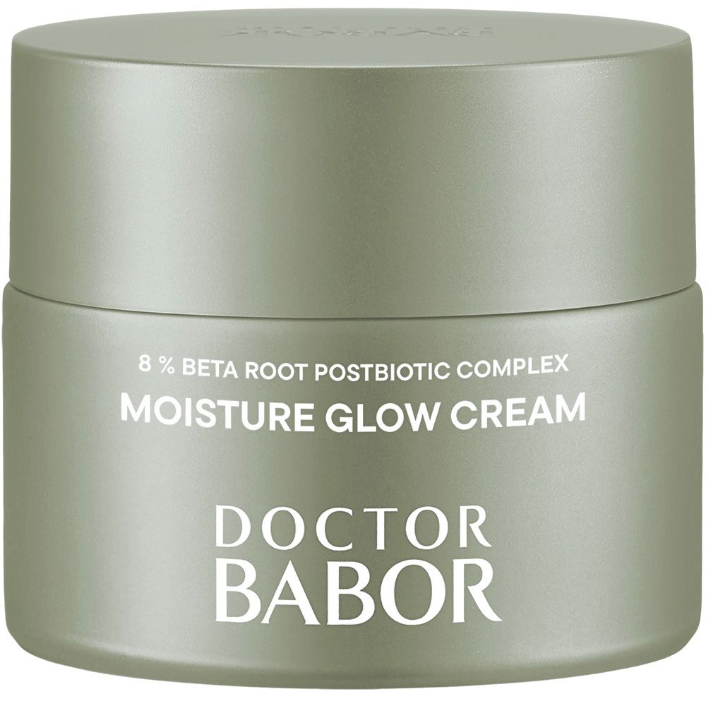 Pot de crème gris. Inscription DOCTOR BABOR, MOISTURE GLOW CREAM.