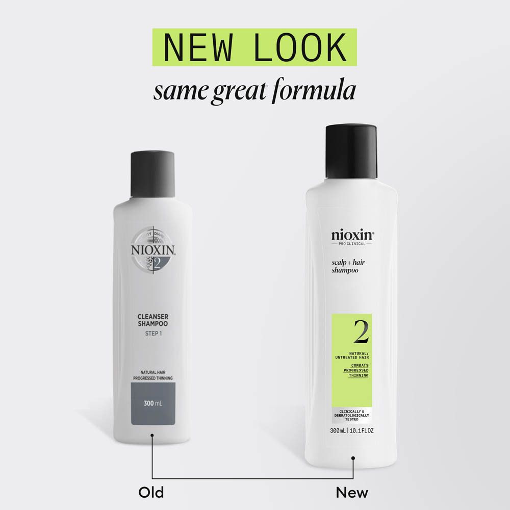Nioxin Shampoo et après-shampoing : Anciennes et nouvelles bouteilles côte à côte.