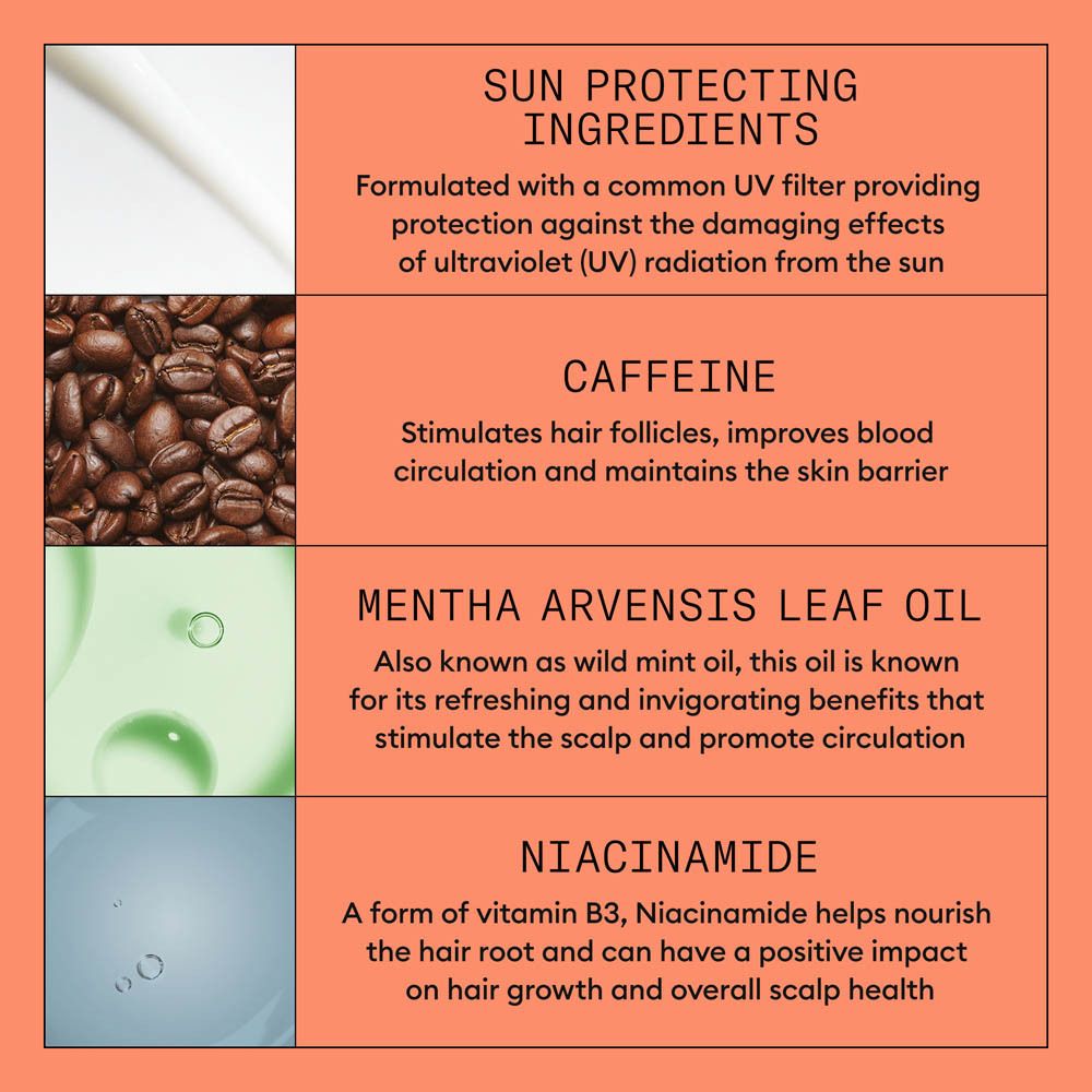 Ingrédients Nioxin : café, huile de menthe et niacinamide avec descriptions.