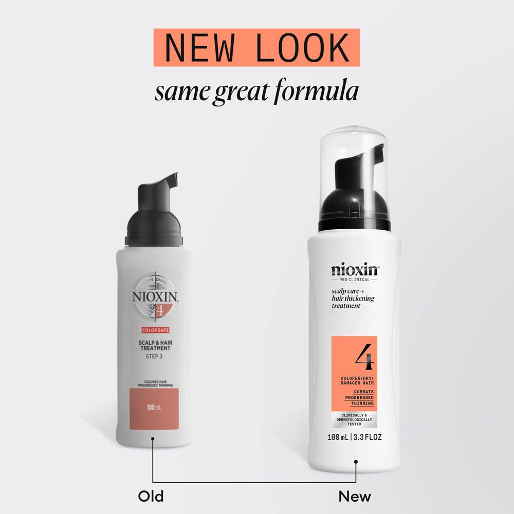 Comparaison des bouteilles de traitement Nioxin Scalp & Hair : Ancien et Nouveau.
