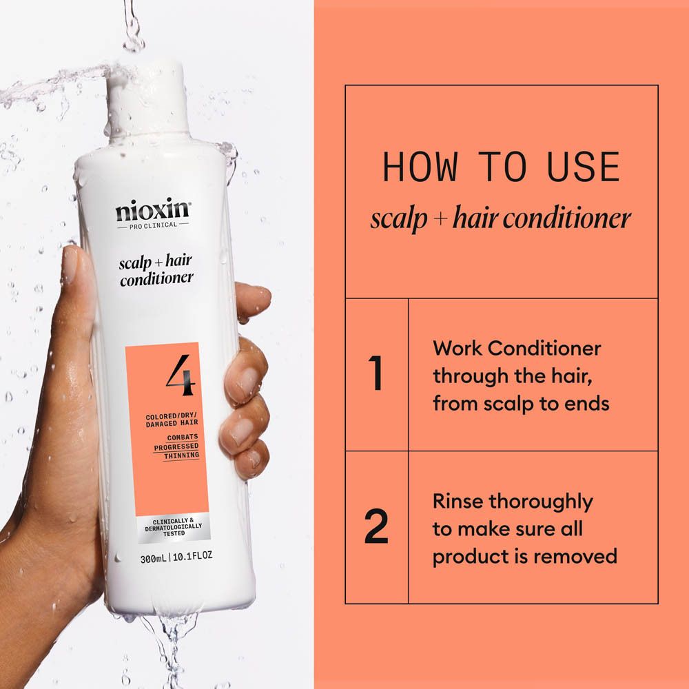 Bouteille NIOXIN Système 4 de 300ml, après-shampoing pour cheveux colorés et abîmés.