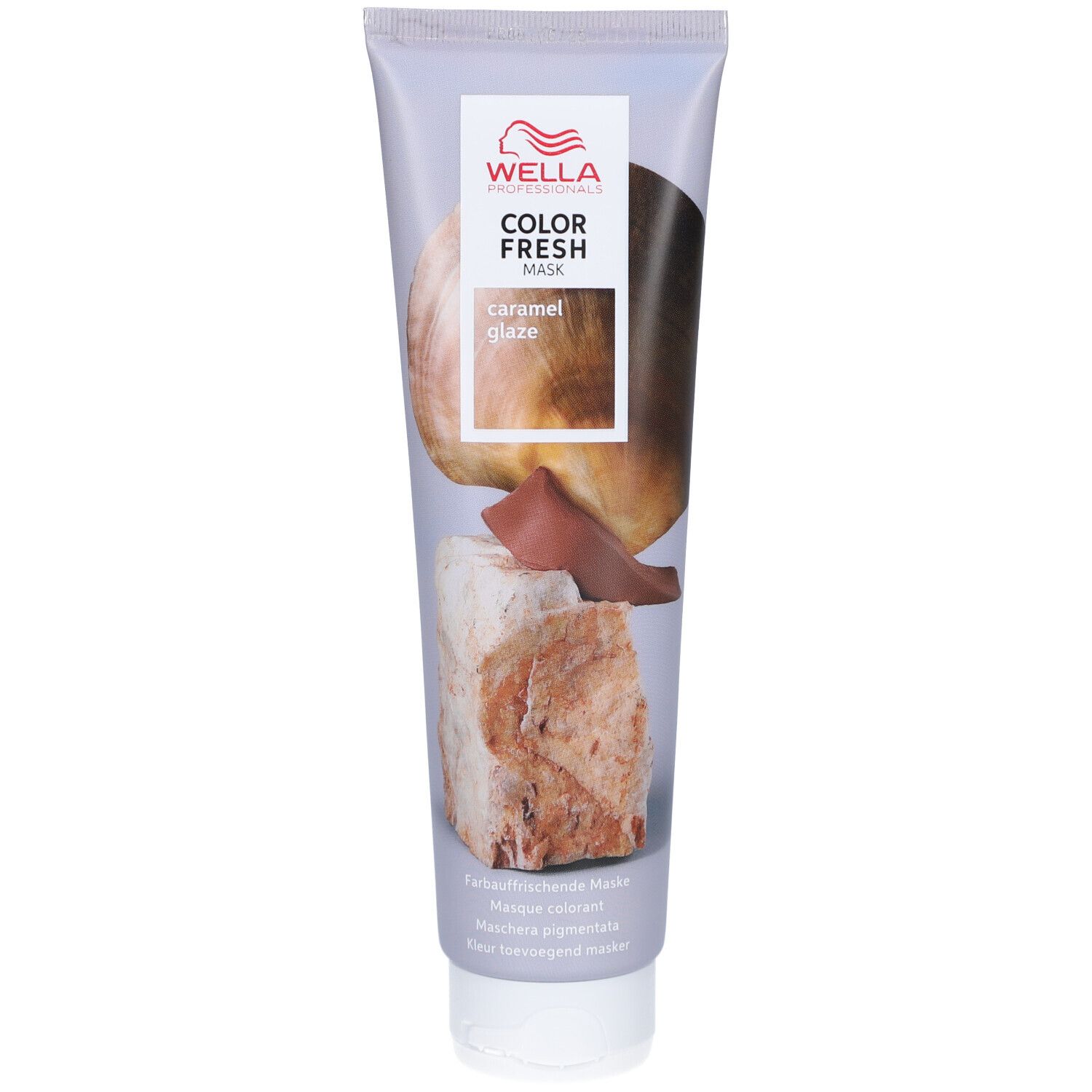 Tube de Wella Professionals Color Fresh Mask Caramel Glaze. Face avant avec nom du produit, illustration de couleur et logo.