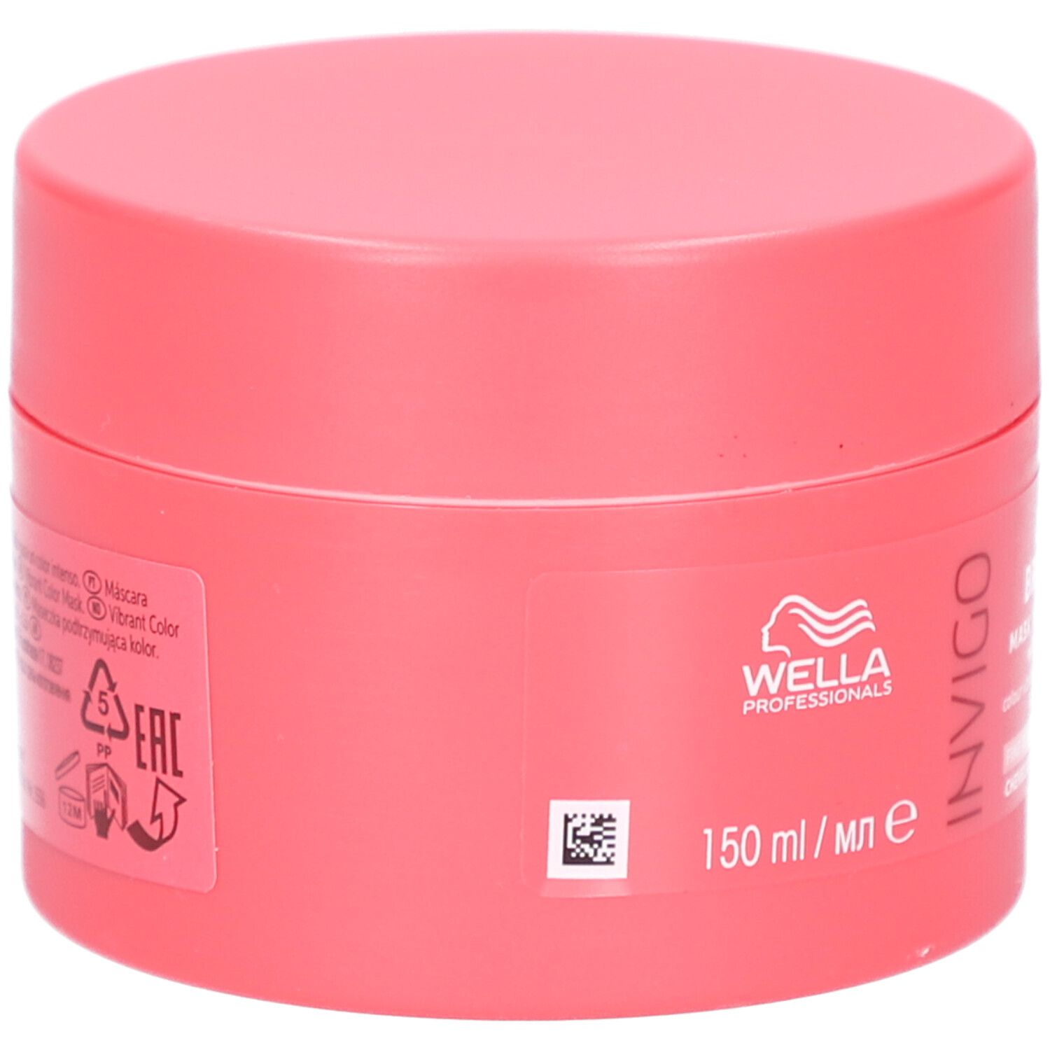 Pot rose avec inscriptions. Inscription : Invigo. Contient 150 ml. Avec symboles de recyclage.