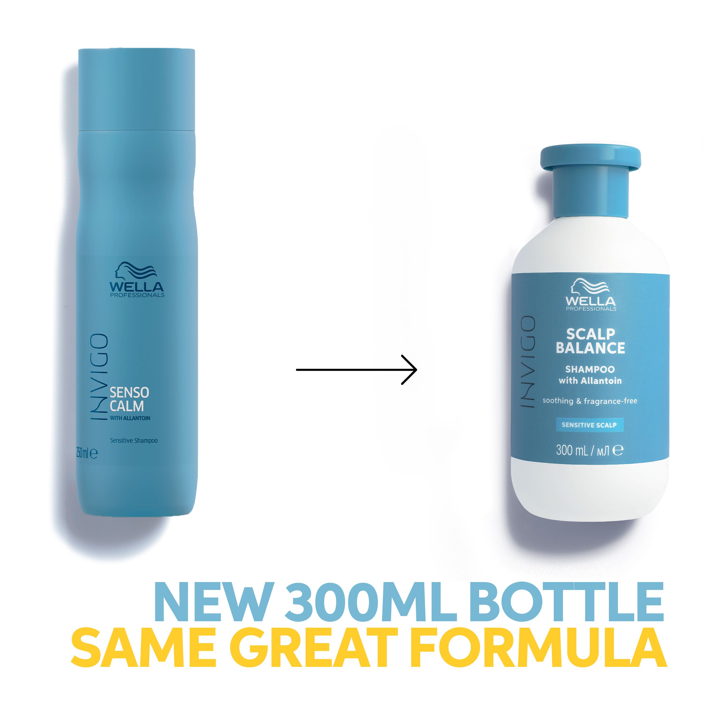 Comparaison: flacon Senso Calm et nouveau flacon Scalp Balance.