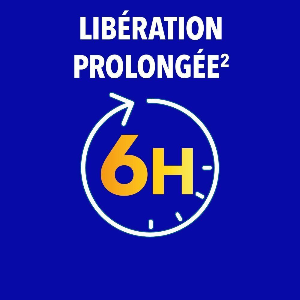 Graphique d'une horloge avec 6H. Texte : Libération prolongée.
