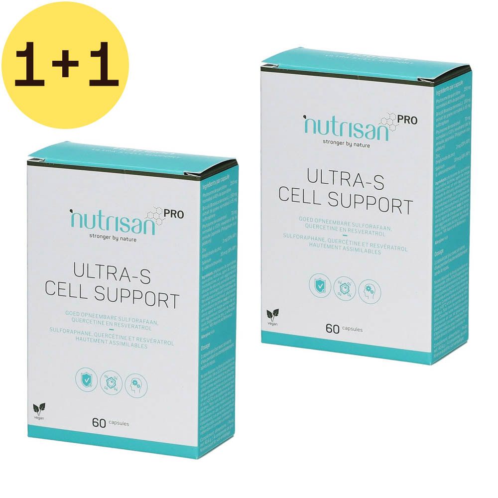 Deux boîtes blanches "nutrisan ULTRA-S CELL SUPPORT". Inscription "60 capsules".