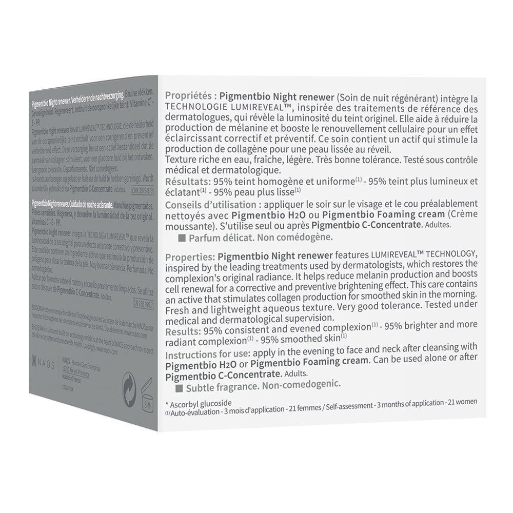 Emballage blanc, dos avec texte. Texte en plusieurs langues. Contient des informations sur le produit et son utilisation.