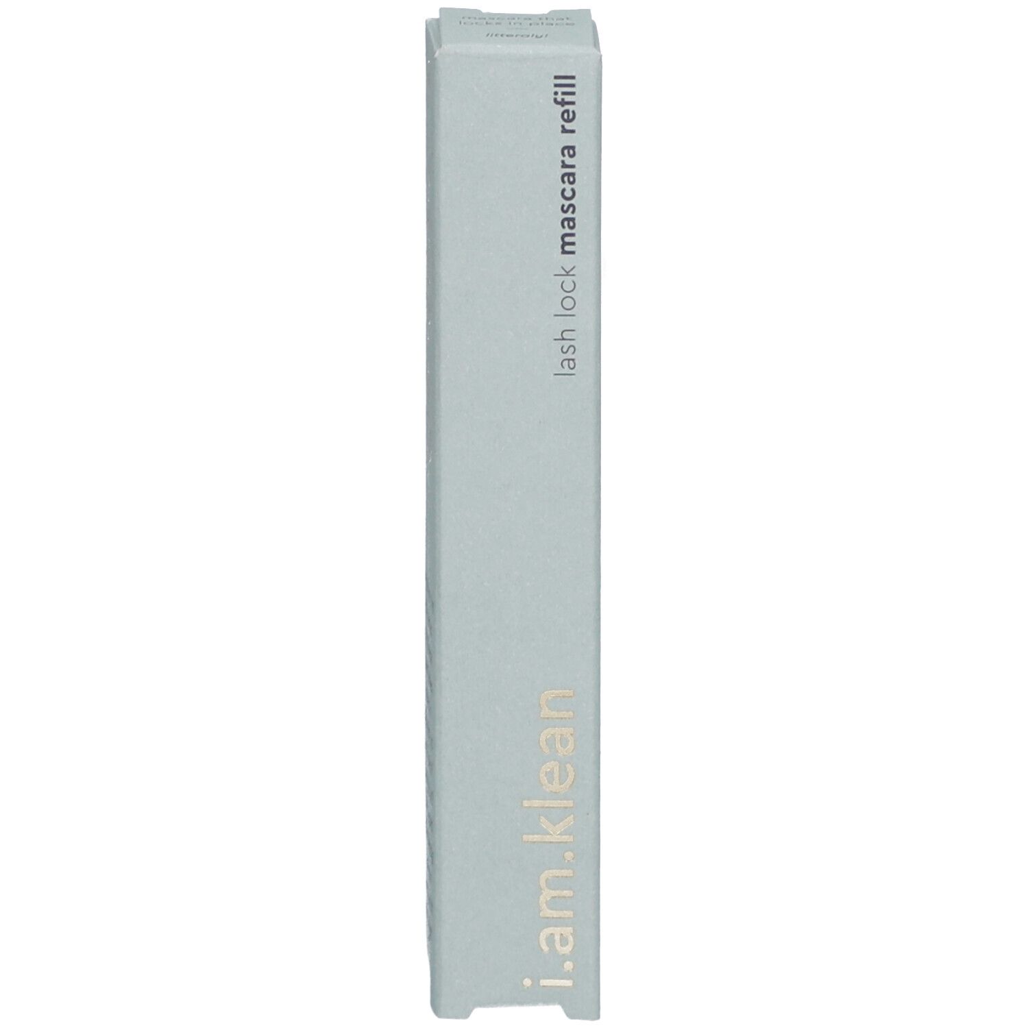 Emballage de recharge de mascara. Texte : i.am.klean, lash lock mascara refill.